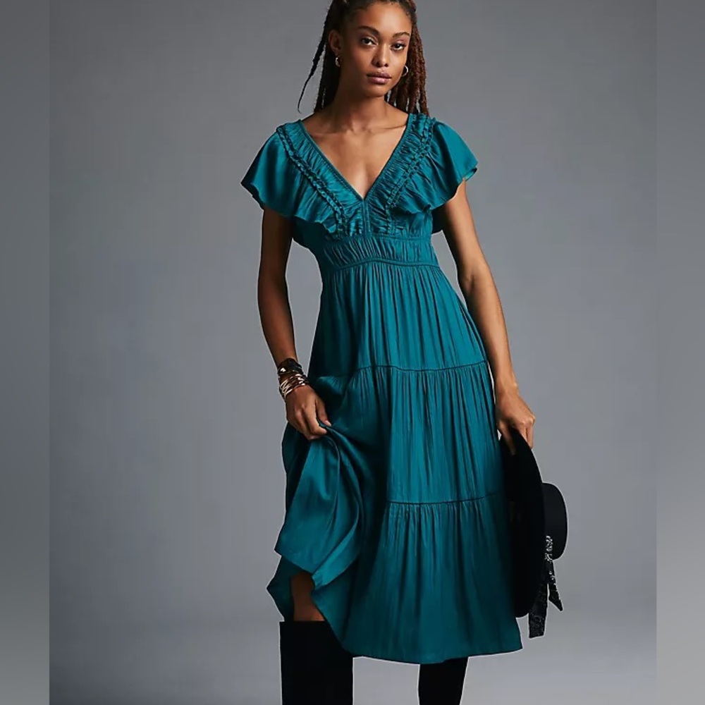 Anthropologie ruffle tiered midi dress